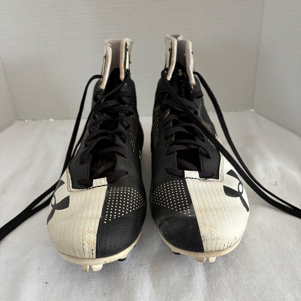 Under Armour‎ Men's Black White High Top Football Cleats Size 10.5
